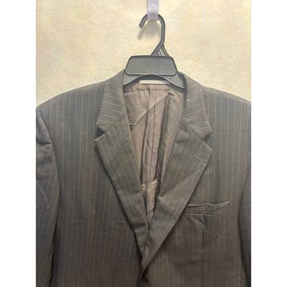 Mens Gray Pinstripe Suit Jacket Two-Button Classic Fit Formal Wear - Picture 2 of 15